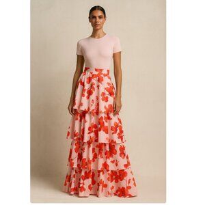 LILIANA MEZA Floral Ruffle Tiered Maxi Skirt